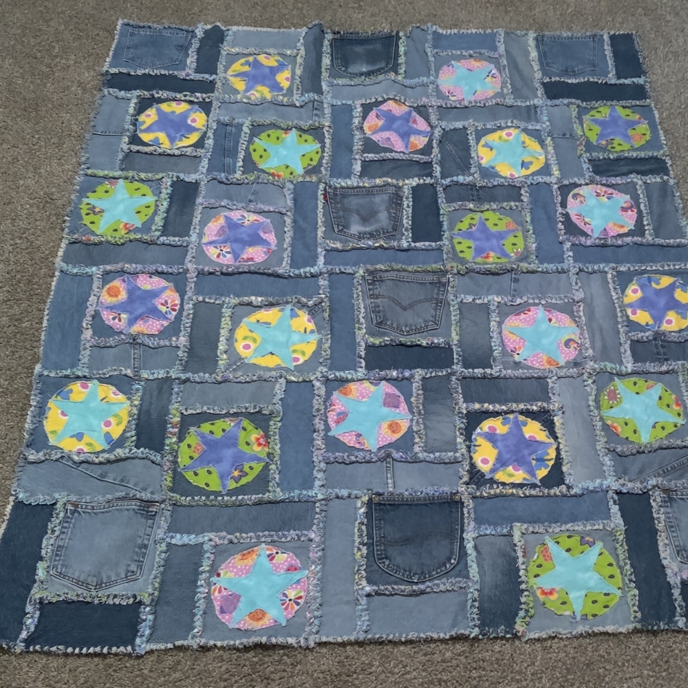 Handmade Colorful Patchwork Denim Quilt